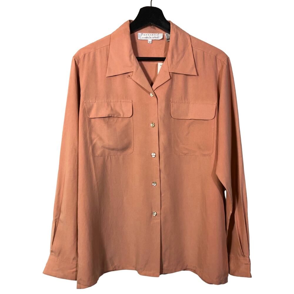 Silk Pink Shirt Blouse Portraits By Northern Isles Long Sleeve 10 NWT Office